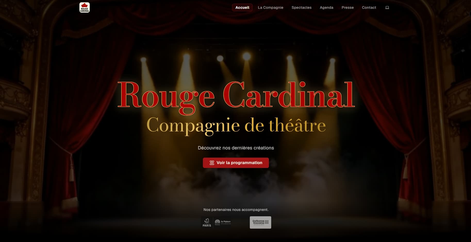 Page d'accueil du site de la compagnie Rouge Cardinal